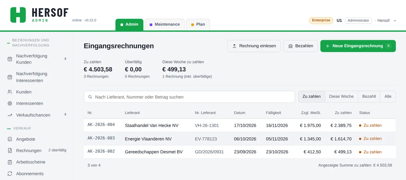 Liste der Eingangsrechnungen