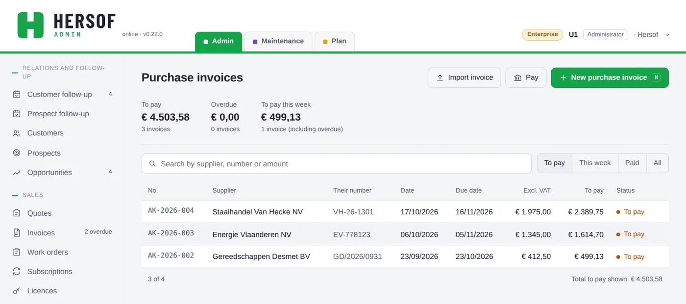 List of purchase invoices
