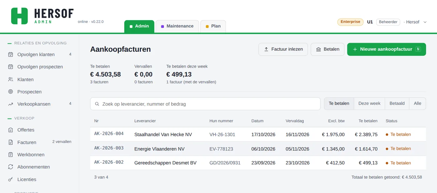 Lijst van aankoopfacturen