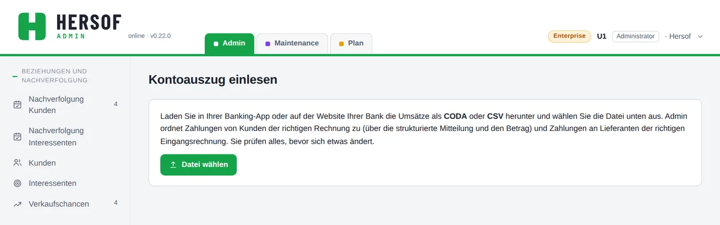 Bildschirm Kontoauszug einlesen
