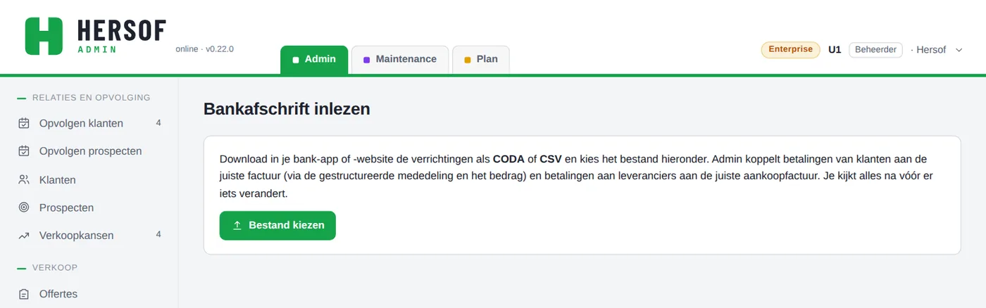 Scherm Bankafschrift inlezen