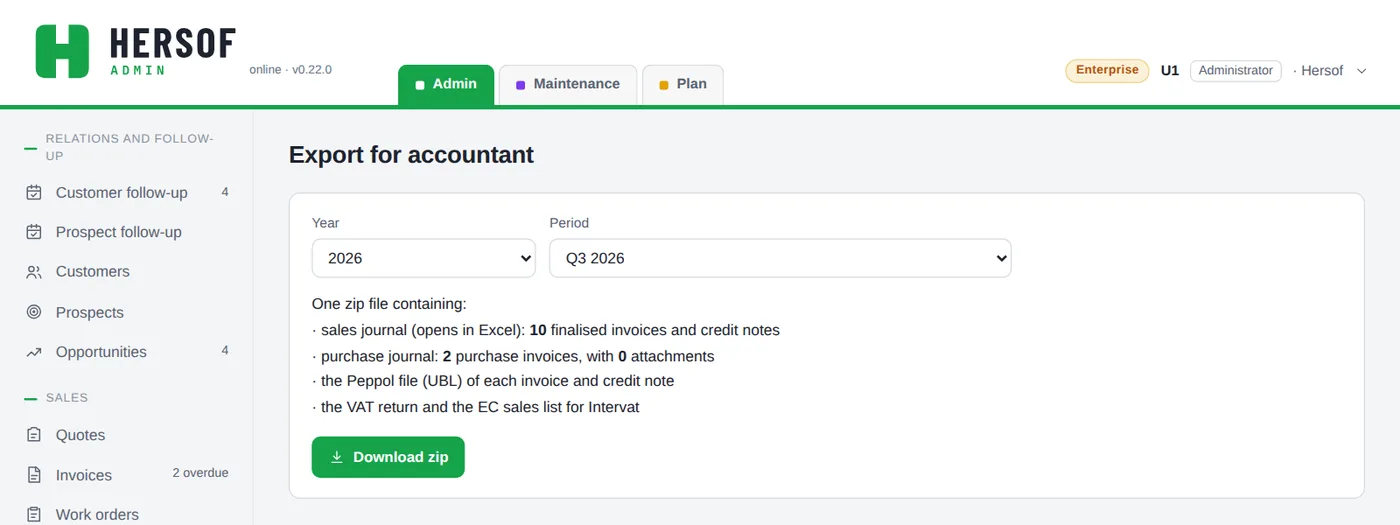 Export for accountant screen